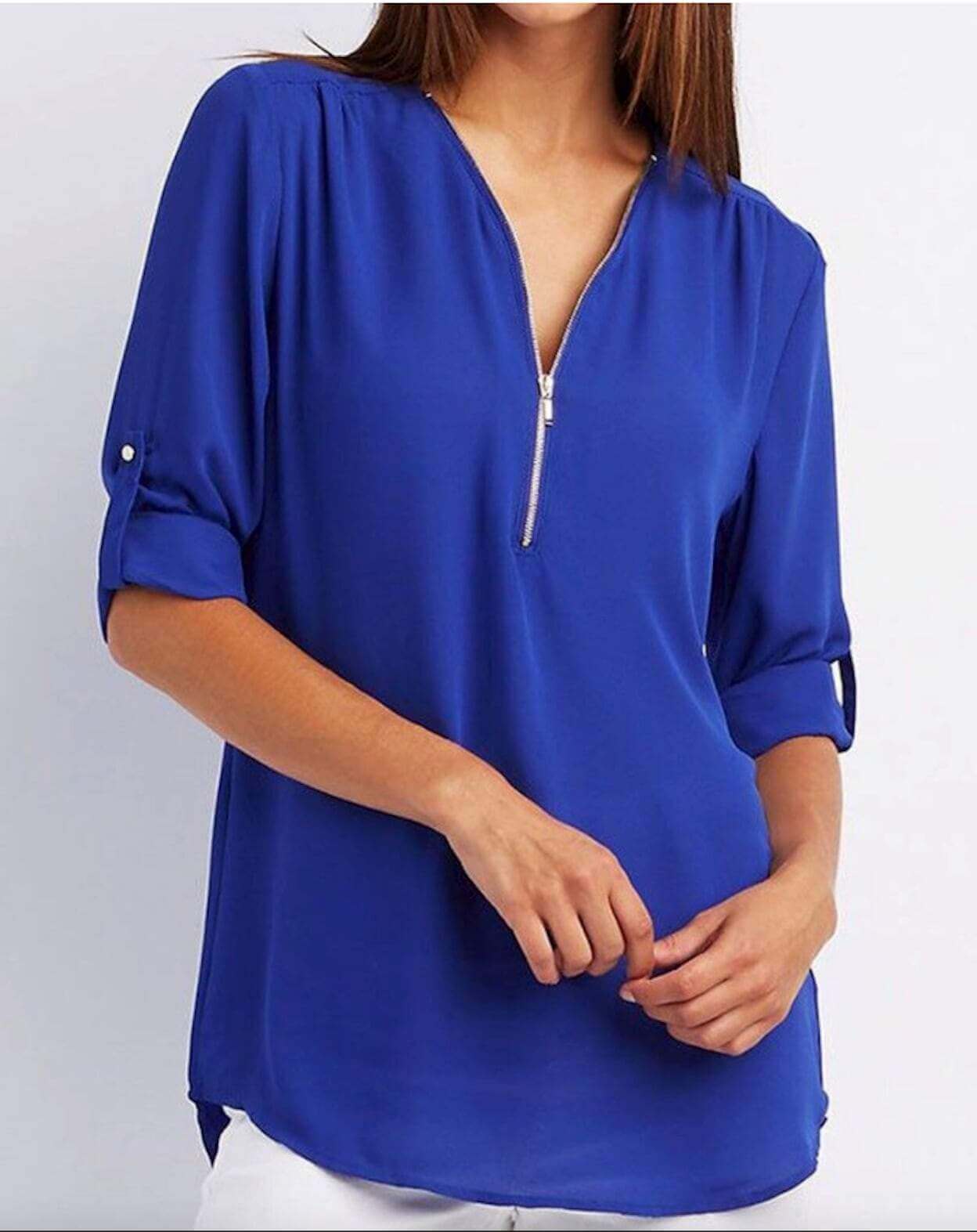 Womens V Neck Blouse Blue