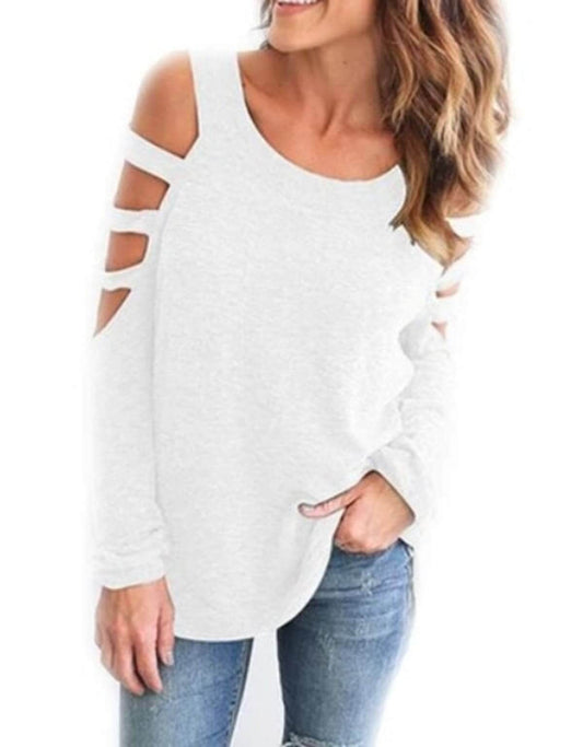 Womens Open Shoulder Long Sleeve Casual Top