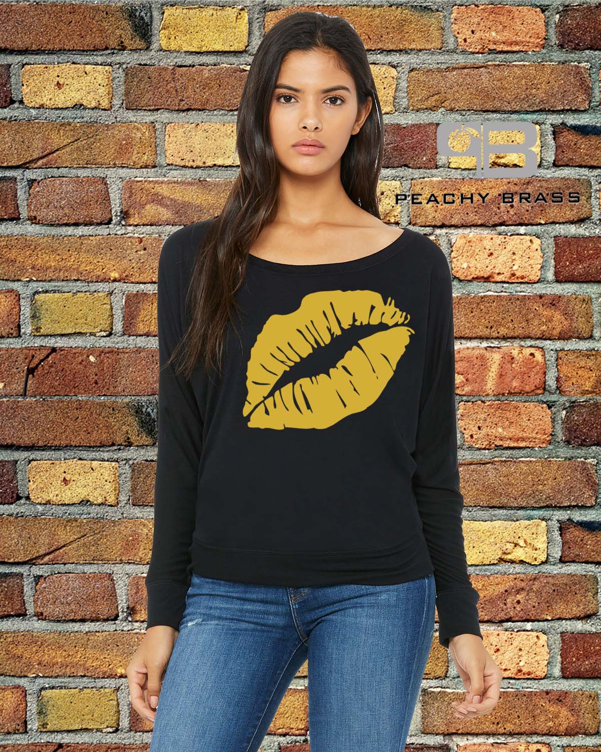 Women Off The Shoulder Lips Shirt gold