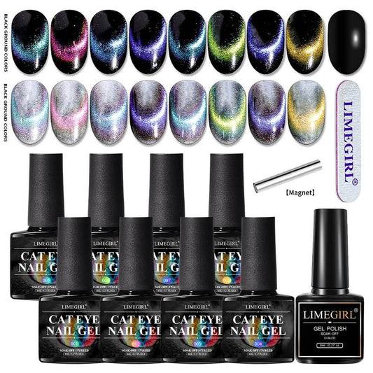 8-Color Cat Eye Gel Nail Polish Set with Magnetic Wand ZH479