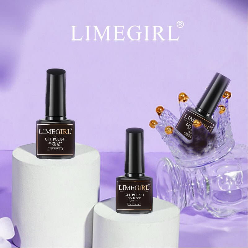 Limegirl Gel Nail Set with Metallic Dust &amp; Top Coats