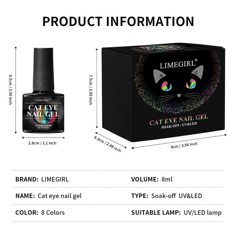 8-Color Cat Eye Gel Nail Polish Set with Magnetic Wand