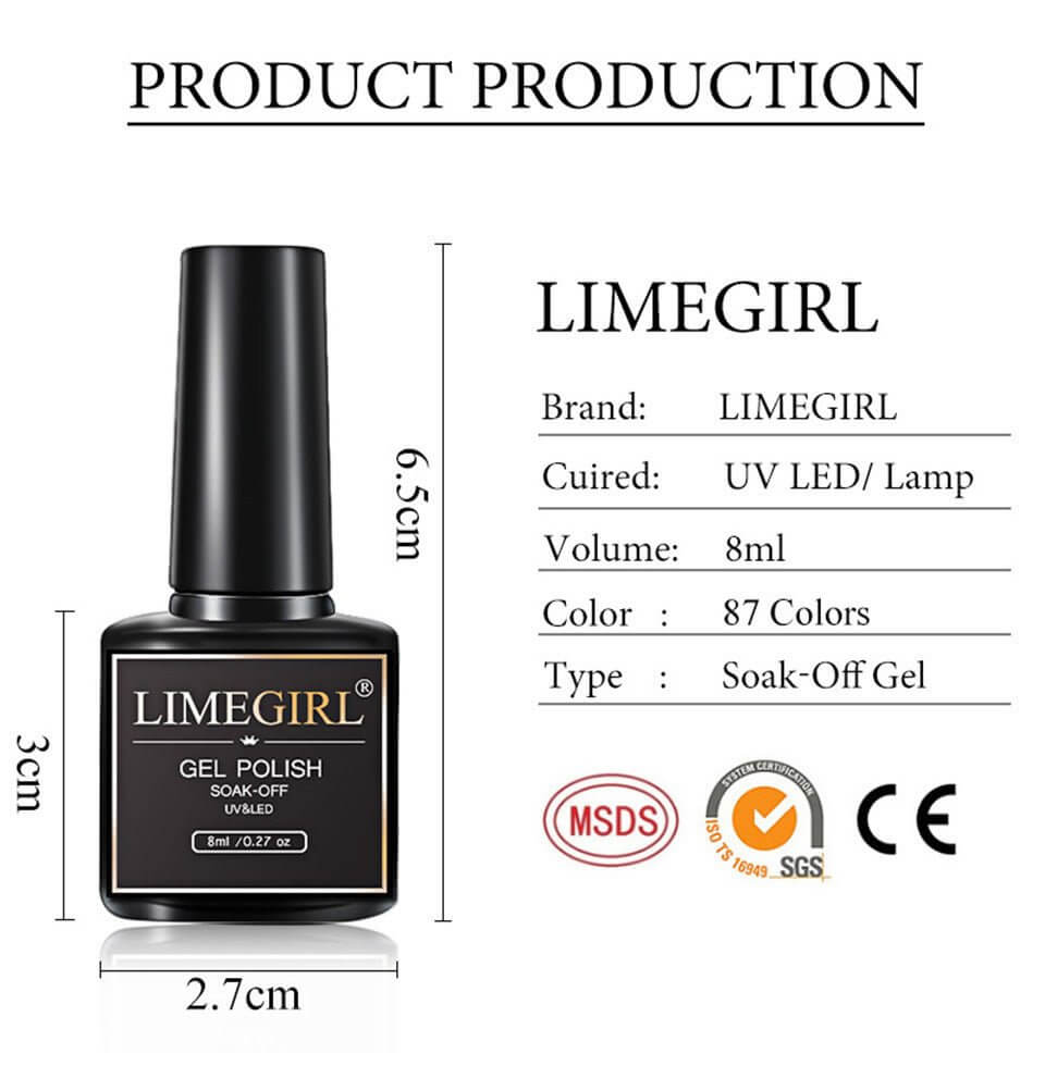 Limegirl Gel Nail Set with Metallic Dust &amp; Top Coats