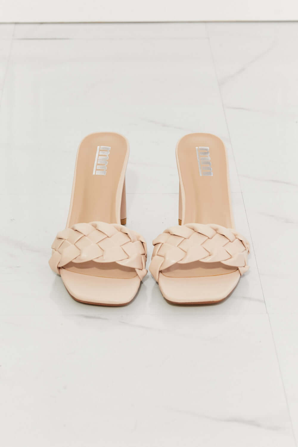 Stylish Beige Braided Block Heel Sandals - at Ferris Deals