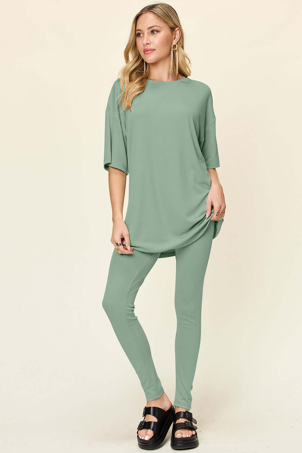 Full Size T-Shirt Leggings Set - Stylish Comfort Wear Light Green