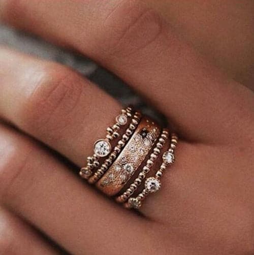 Five Piece Rose Gold Ring Set Rose Gold