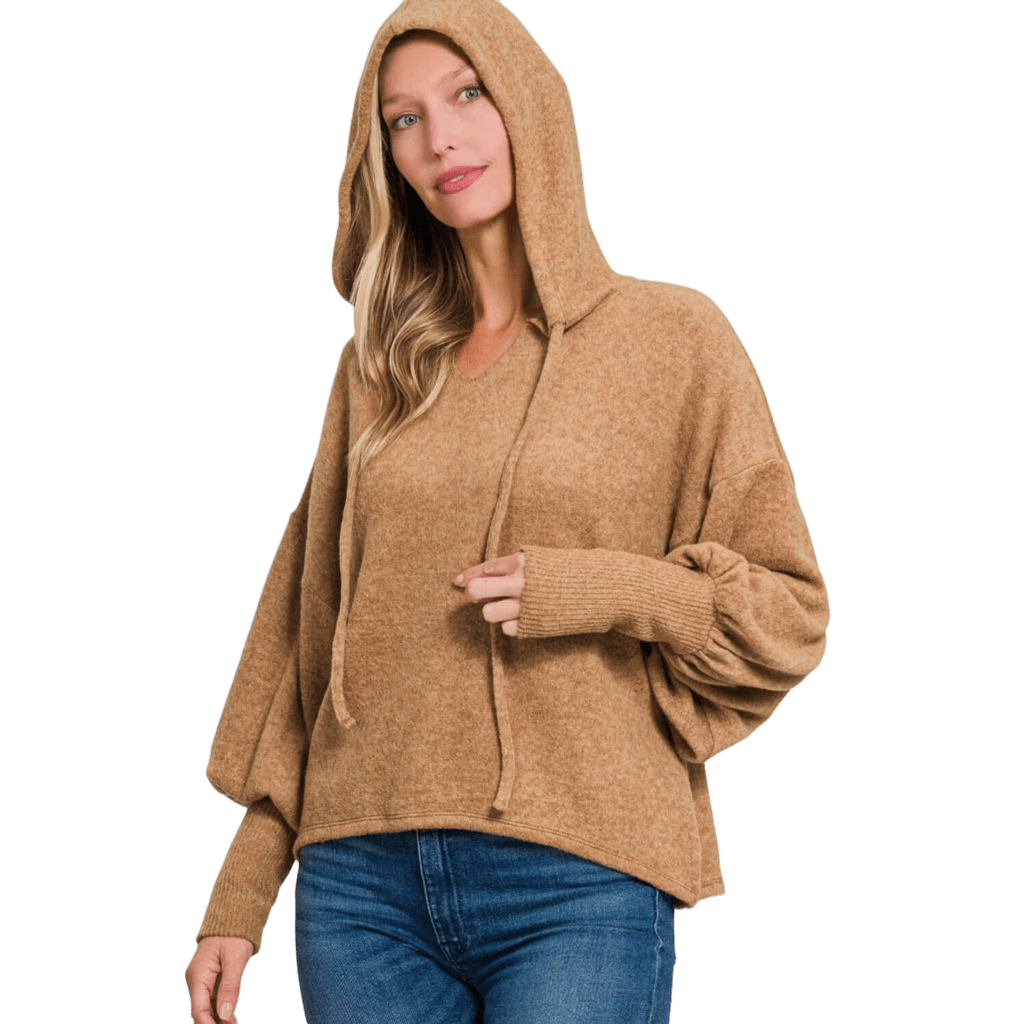 Zenana Brushed Hacci Drop Shoulder Cropped Hoodie