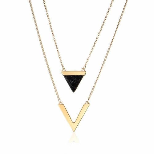 Marble Chevron Double Layer Necklace Black Marble