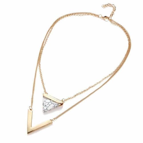 Marble Chevron Double Layer Necklace White Marble