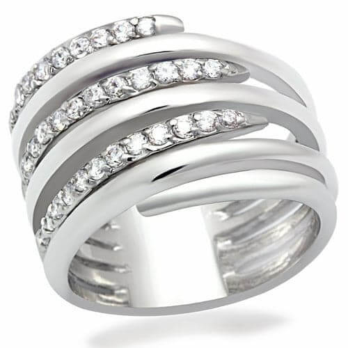 LO2075 - Rhodium Brass Ring with AAA Grade CZ in Clear